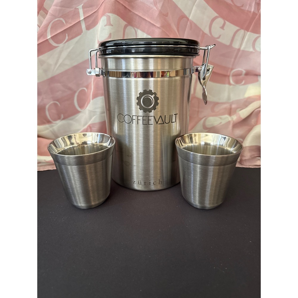 Zurich Coffee Vault Stainless Steel Airtight Canister Set with Cups and Scoop